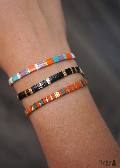 Boho Necklace, Tila Bead Choker with Bracelet, Color of Life